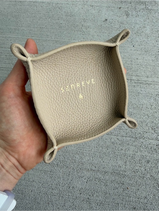 Senreve Accessories - Senreve Cream Pebbled Leather Accessory Tray with Gold Foil Logo
